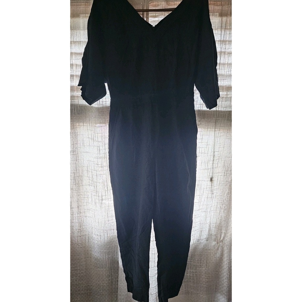 Madewell Jumpsuit Womens 8 Linen Cotton Blend Pleat Sleeve Black No Belt**